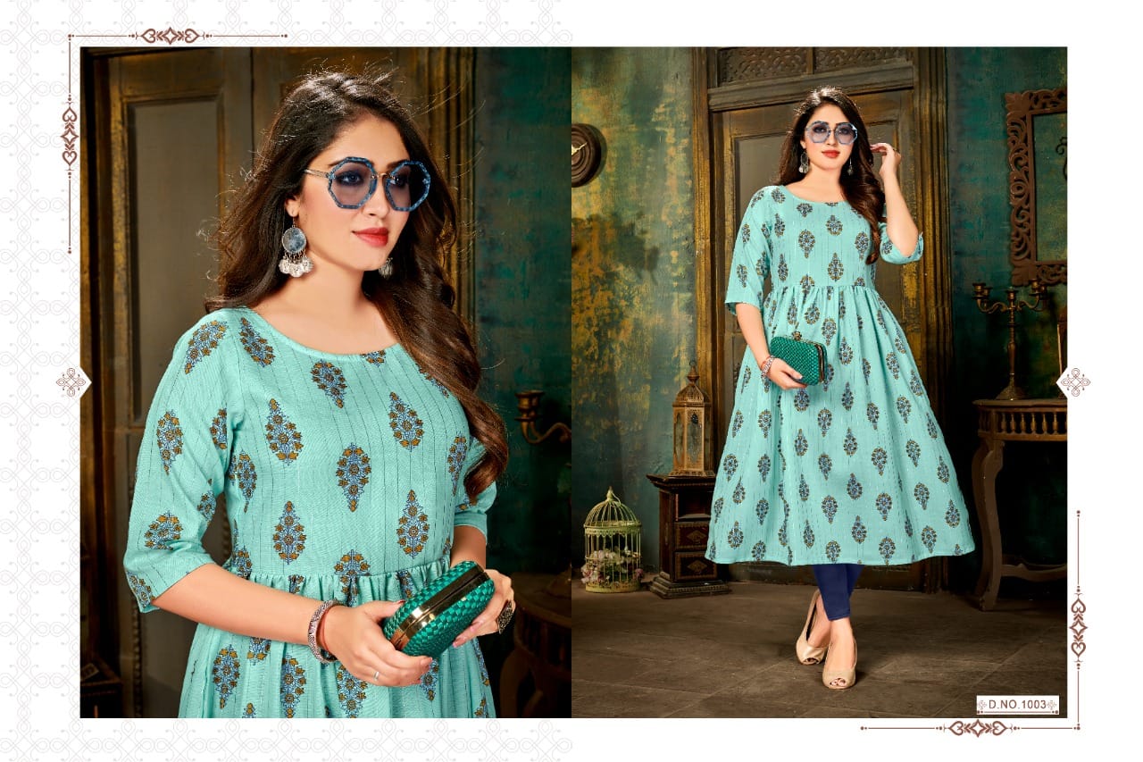 Rnx Maggi Festive Wear Handloom Cotton Printed Anarkali Long Kurti Collection